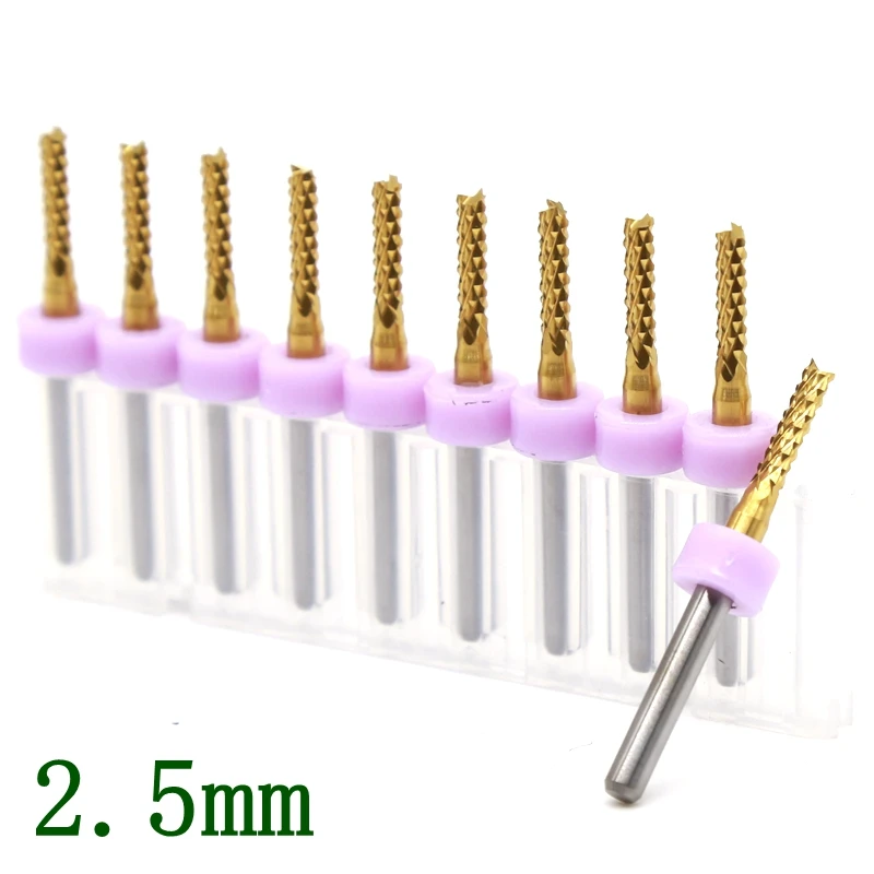 2.5mm Titanium Coating PCB Strawberry Milling Cutter 10PCS CNC Wood Router Metal Aluminum Cutting Machine Accessories Tool