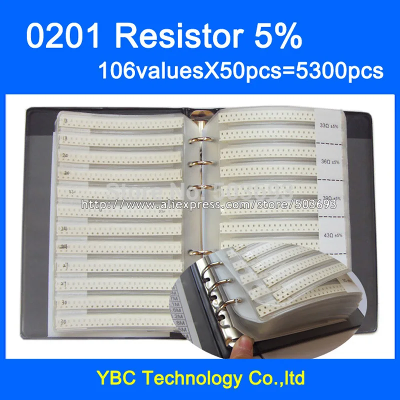 

0201 SMD резистор 1/16 Вт, книга для образцов, 5%-ный толерант, 5300 шт. = шт. резистора, набор 0R ~ 1,5 м, бесплатная доставка