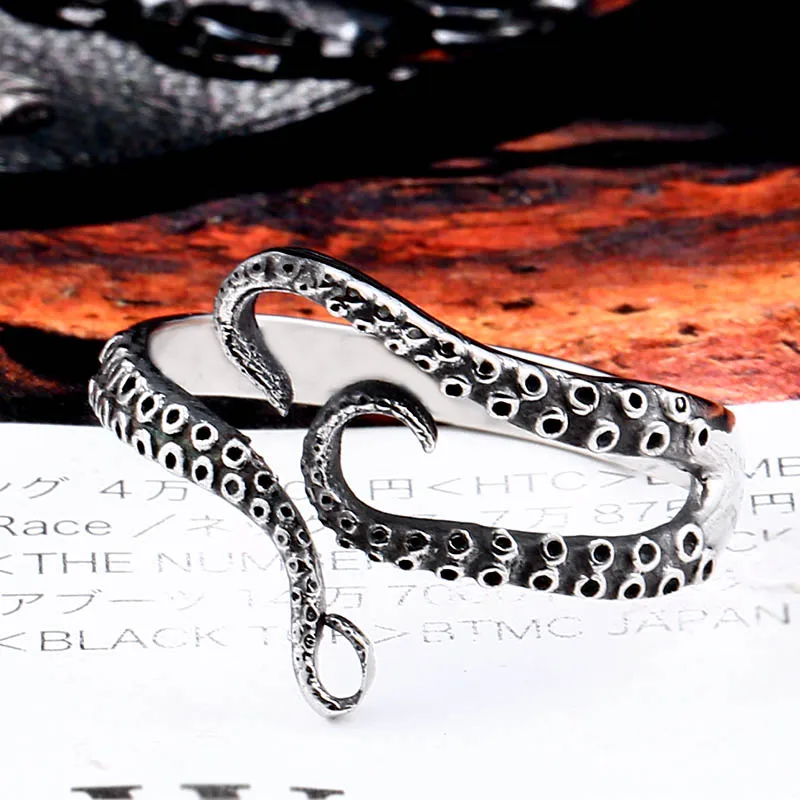 BEIER Titanium Steel Gothic Deep Sea Monster Squid Octopus Finger Tentacles Ring Fashion Jewelry Opened Adjustable Size BR8-664