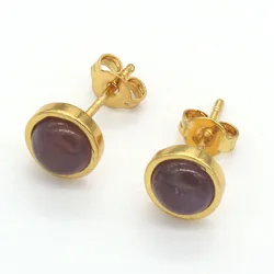 Natural Amethyst Crystal Round Stone Stud Earrings For Women Rose Quartz Lapis Lazuli Labradorite Agate Earring Girls Jewelry