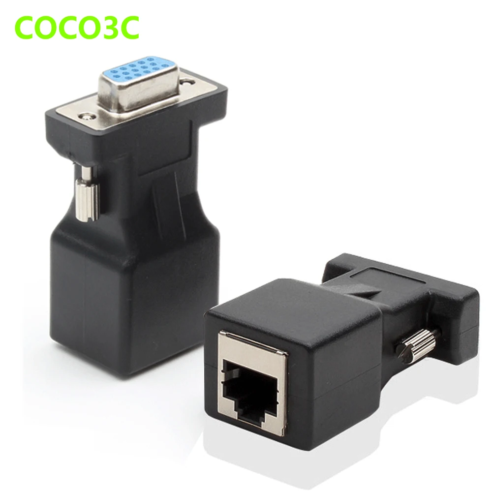 DB15 VGA Video Female to RJ45 CAT5 CAT6 Female Connector Card VGA RGB HDB Extender to LAN RJ45 Network Ethernet Cable Adapter