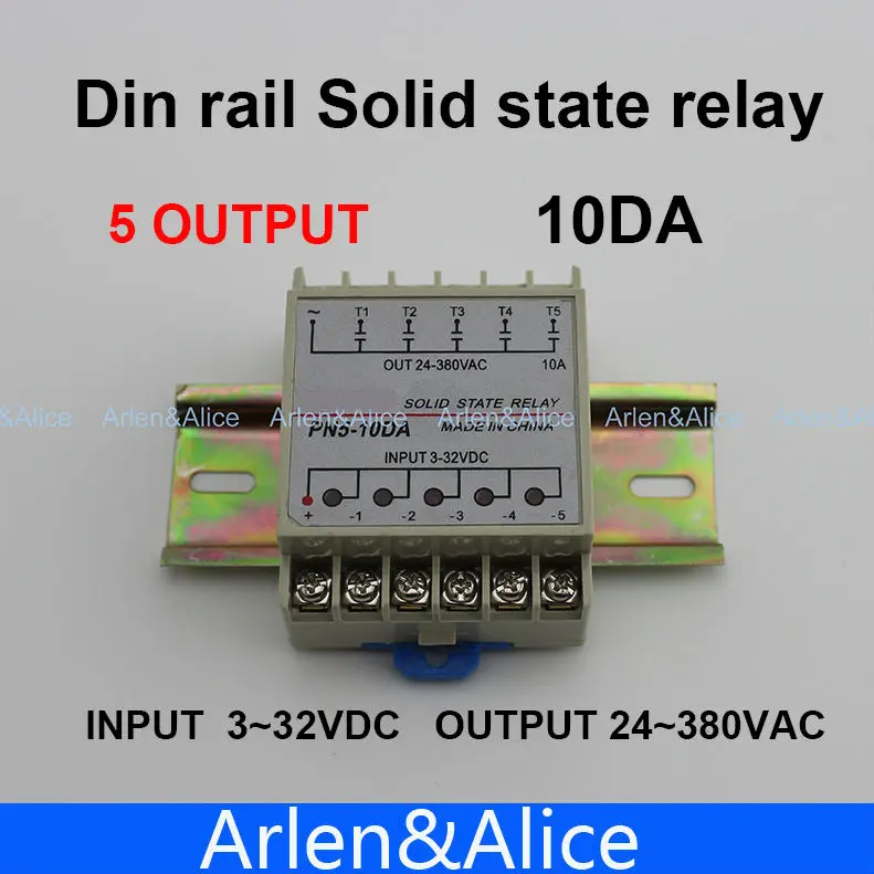 10DA 5 Channel Din rail SSR quintuplicate five input 3~32VDC output 24~380VAC single phase DC solid state relay