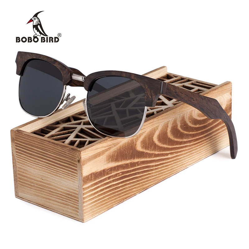 gafas de sol hombre BOBO BIRD Brand Black Wood Sun glasses Women Men Handmade Sun Glasses with Wooden Box C-AG017a