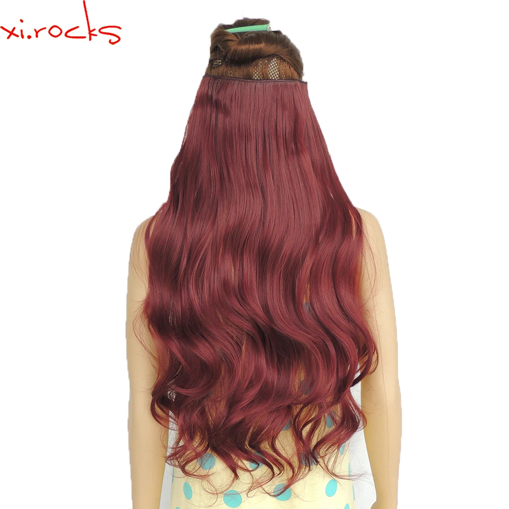 

Xi.Rocks WJJ12070/BUG 2Piece 5Clip in Extension 70cm Synthetic Hair Clips Extensions 120g Curly Hairpin Hairpiece Wine Red Color