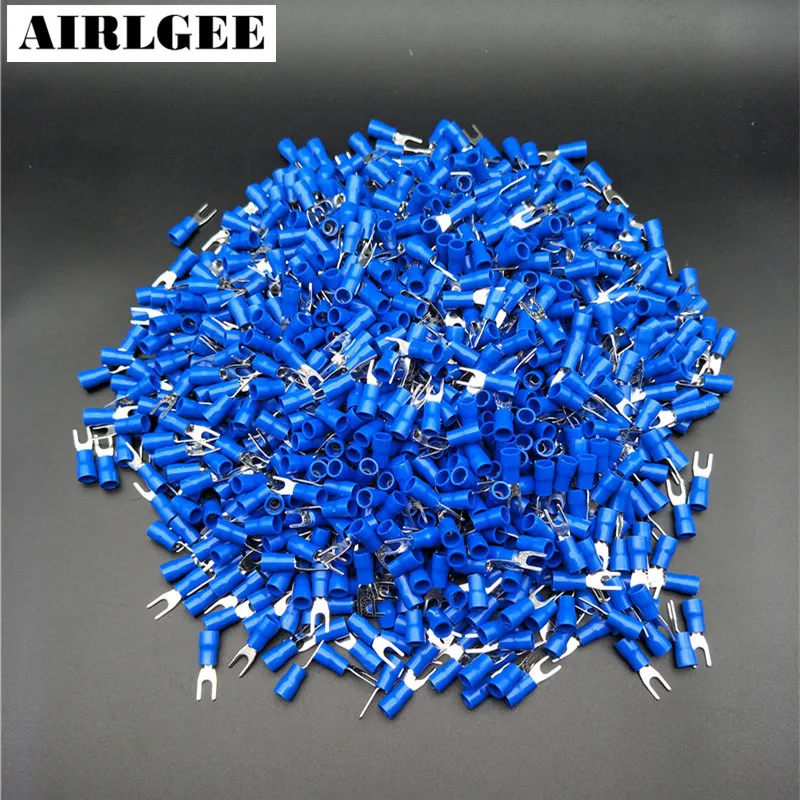 1000 Pcs Blue Pre Insulated Fork Terminals SV2-3 for AWG 16-14 Wire #4 Bolt Free shipping