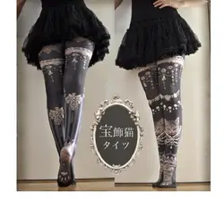 New Women Tights With Cats Harajuku Tattoo Cat Pantyhose Female Fancy Party Pants For Women pantyhoses Lolita