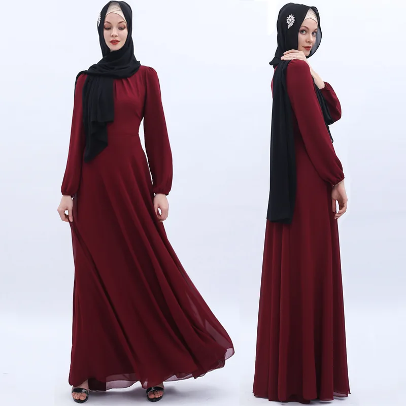 

Simple style thicker chiffon Muslim Robe syari female Dubai fake two pieces full Muslim abaya Arab Worship Service abaya wq2075