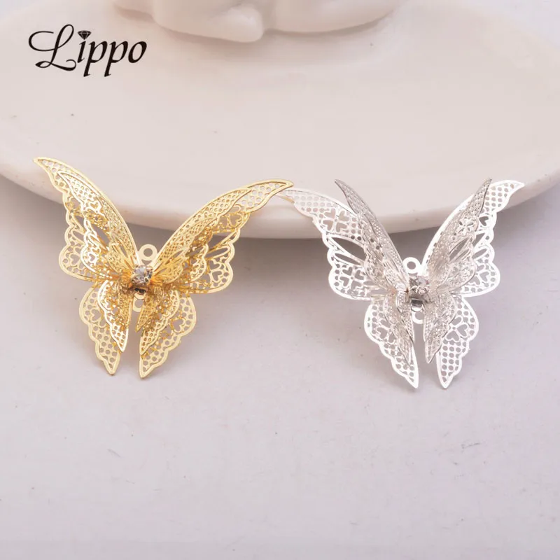 20pcs 3D Butterfly Brass Filigree Charms Silver/Gold Color Butterflies Connector Setting Jewelry findings & Components