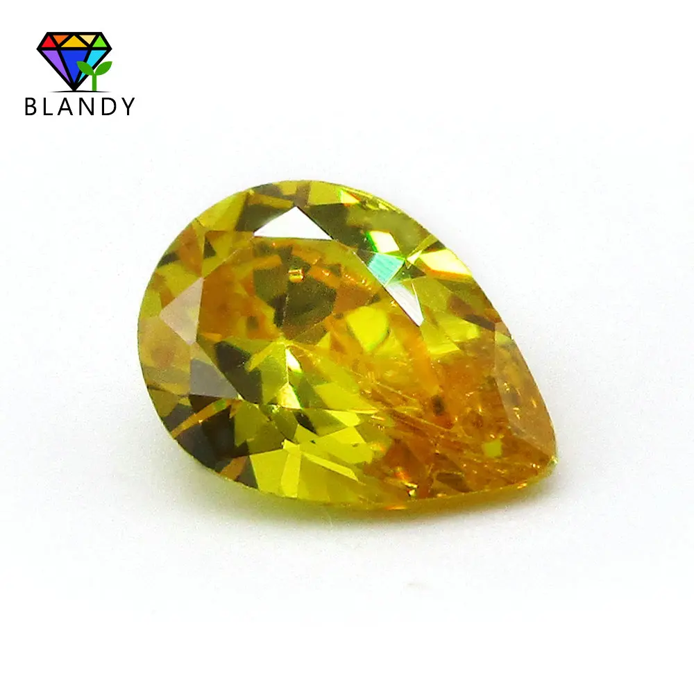 Factory Pirce 2x3~13x18mm Pear Cut Golden CZ Stones 5A Qaulity Yellow Loose Cubic Zirconia Stone Synthetic Gems For Sale
