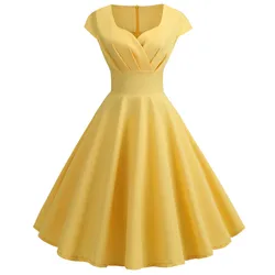 Różowa sukienka letnia kobiety V Neck duża huśtawka sukienka Vintage szata Femme elegancka Retro pin up Party biurowa, o średniej długości sukienki