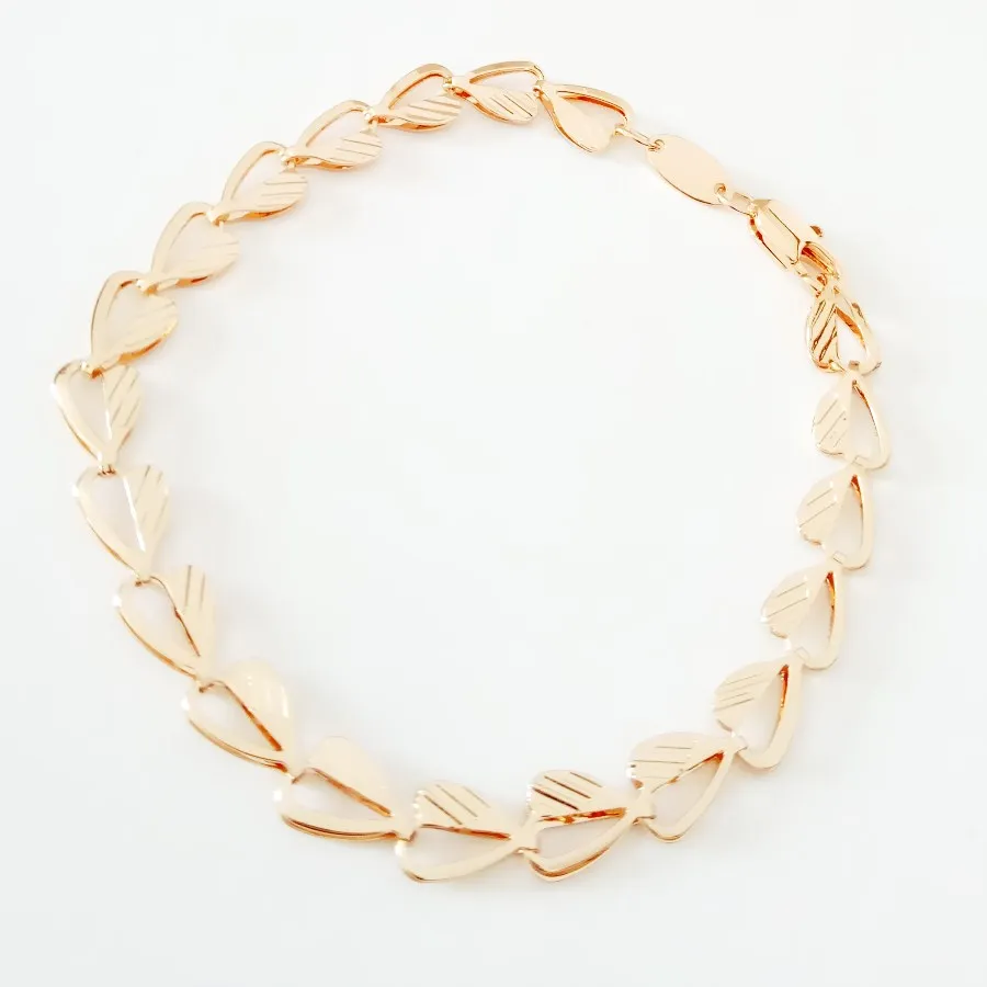 Korean Bracelet 585 Rose Gold Color Jewelry Women Hand Heart Shape Catenary Link Bracelet Bangle Girl Gold Charm Women Bracelet