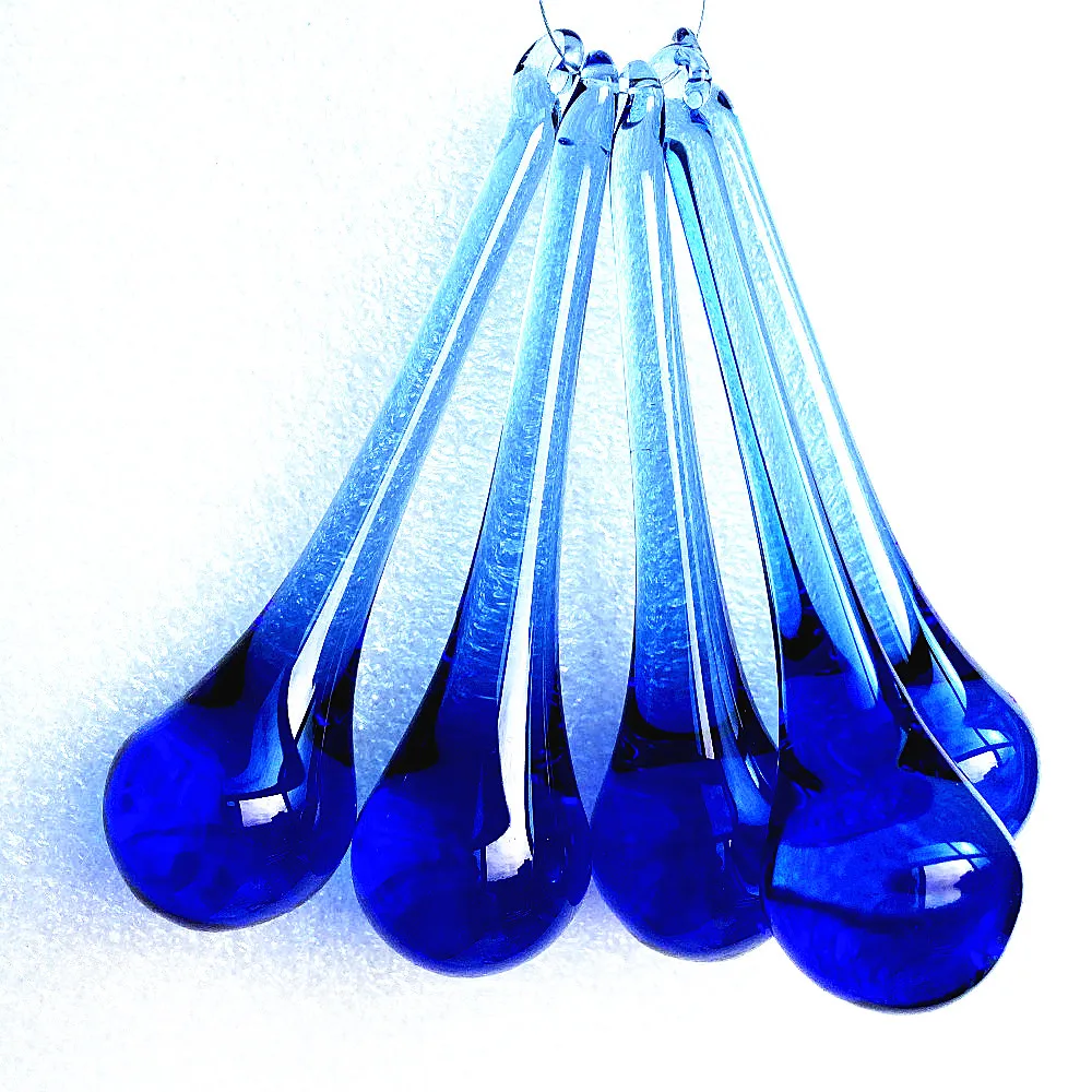 Lustre en cristal de goutte de pluie de lumière bleue en verre, barre de pendentif d'arbre de Noël, décoration d'intérieur de mariage, 20 pièces par lot, crochets gratuits, 20x80mm