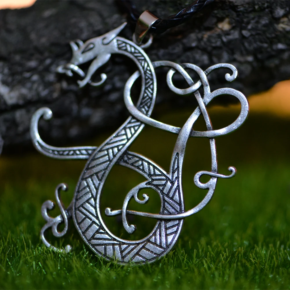 10pcs Langhong Nordic Vikings Necklace The Scandinavian Dragon Amulet pendant Necklace Norse Jewelry Talisman