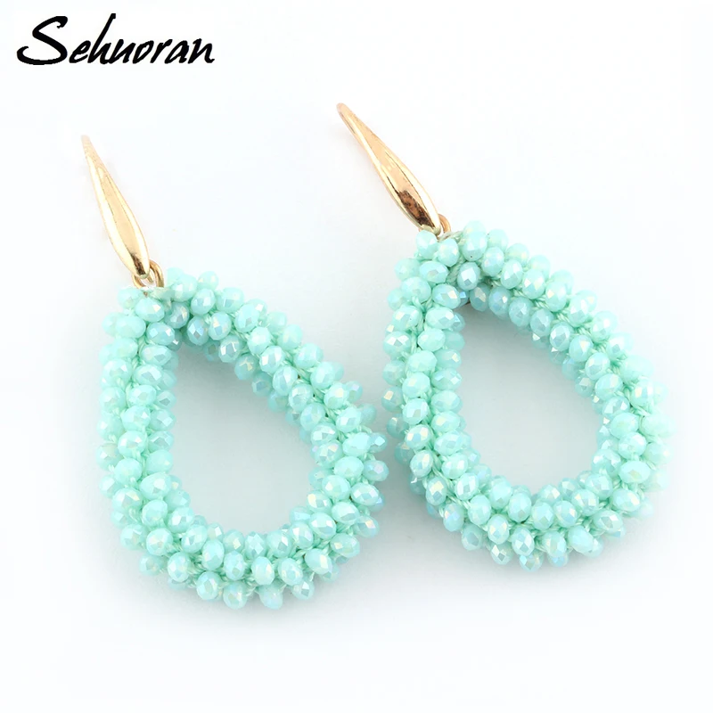 Sehuoran Dangle Earrings For Woman Big Long Earing Drop Earrings Handmade Braided Crystal Earrings Bohemian Style New Statement