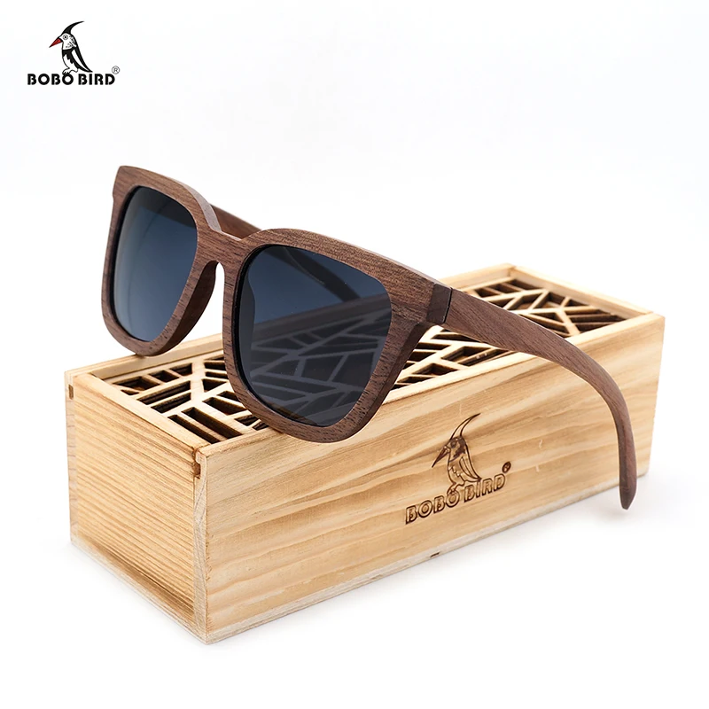 

BOBO BIRD Top Brand New Sunglasses Men Women Wood Black Walnut Retro Sun glasses with Wooden Box Oculos C-AG010a