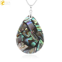 CSJA Natural Abalone Shell Necklace Pendant Water Drop New Zealand Oyster Sea Mother of Pearl Shell Jewelry for Women Girl F843
