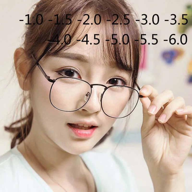 Diopter SPH 0 -0.5 -1 -1.5 -2 -2.5 -3 -3.5 -4 -4.5 Finished myopia glasses Oversize Metal Frame prescription glasses