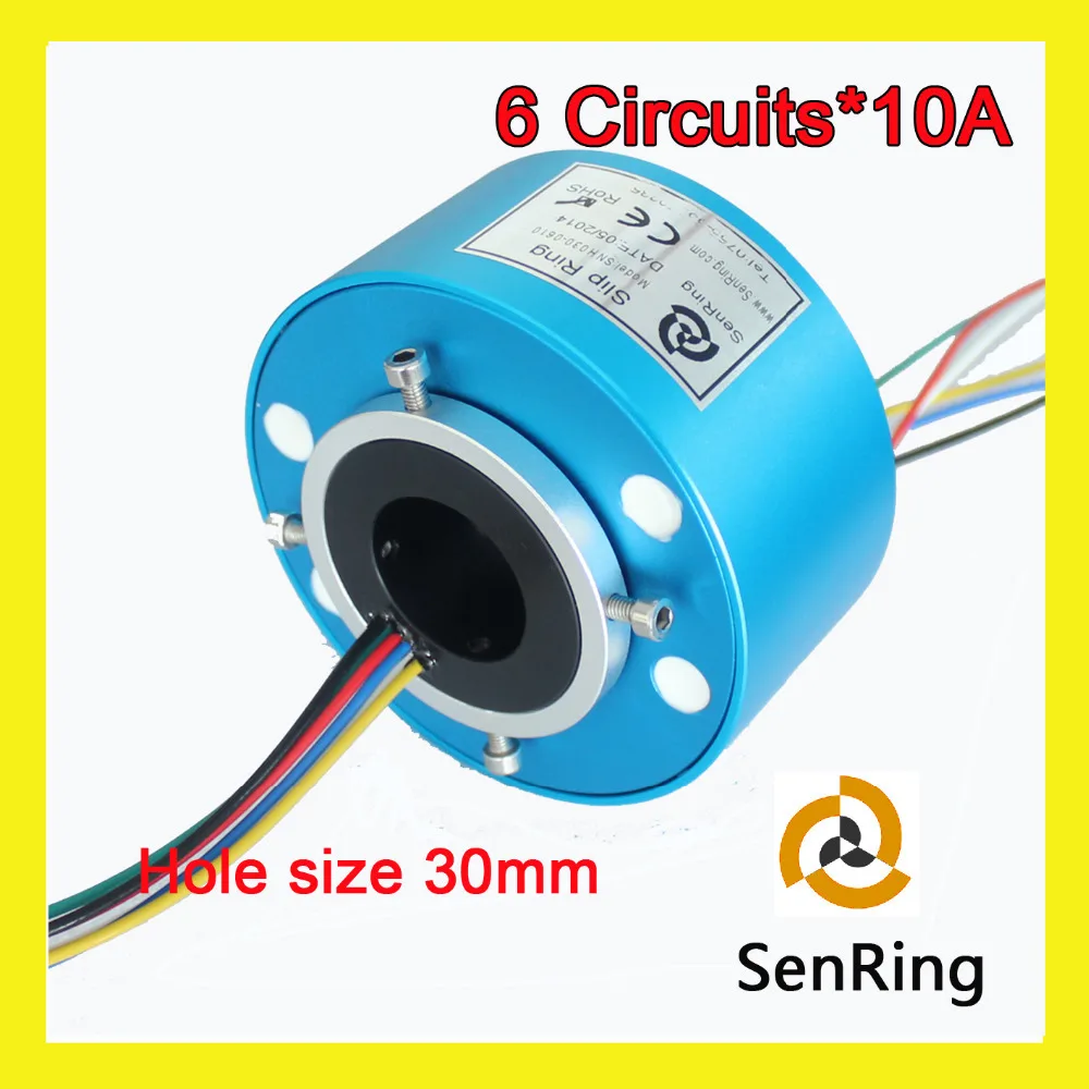 Rotary union joint slip ring 10A/6 circuits of bore size 30mm through hole slip ring