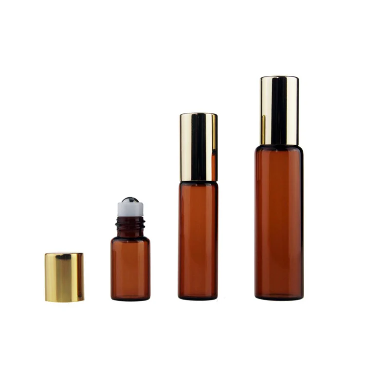 50 pcs 2.5 ml 5 ml 10 ml Dark Brown Multiple Optional Essential Oil Empty Perfume Roll  Packing High Grade Glass Bottles