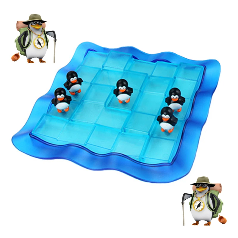 Penguins On Ice Sliding Puzzle Cognitive Skill-Building Path-Building Travel Board Games 48 Challenge With Solution For Ages 6