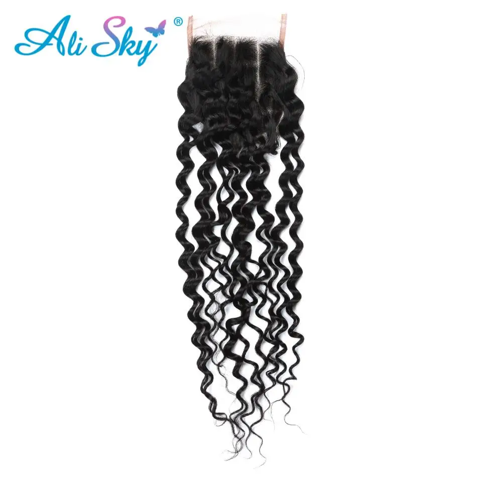 Lace Closure Deep Curly Closure 100% Human Hair Closure 4x4 Closure Brazilian Weaving Lace Frontal Closure Hair Toppe Ali Sky