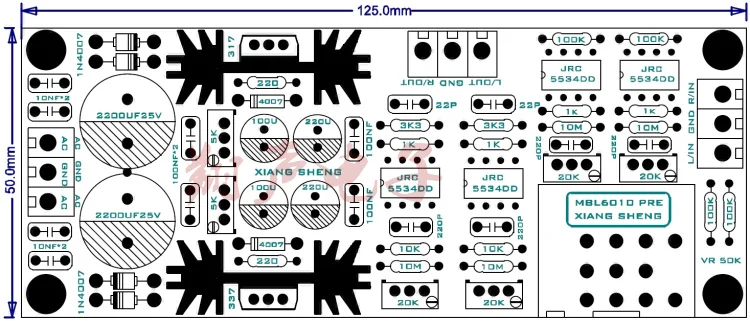 MBL6010 JRC5534DD Op amp Pre-amplifier board amplifier pre-level board With LM317 / 337 regulator circuit finished board