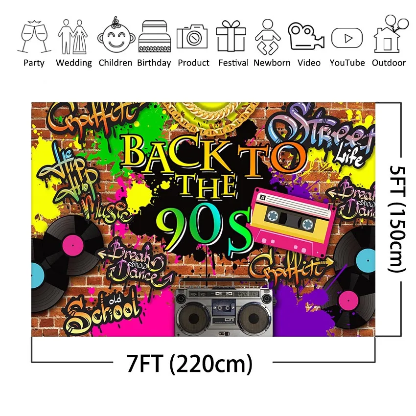 Photography Backdrop Back to the 90'S Party Background Graffiti 90's Theme Party Birthday Decoration for Photo Studio Booth image 2