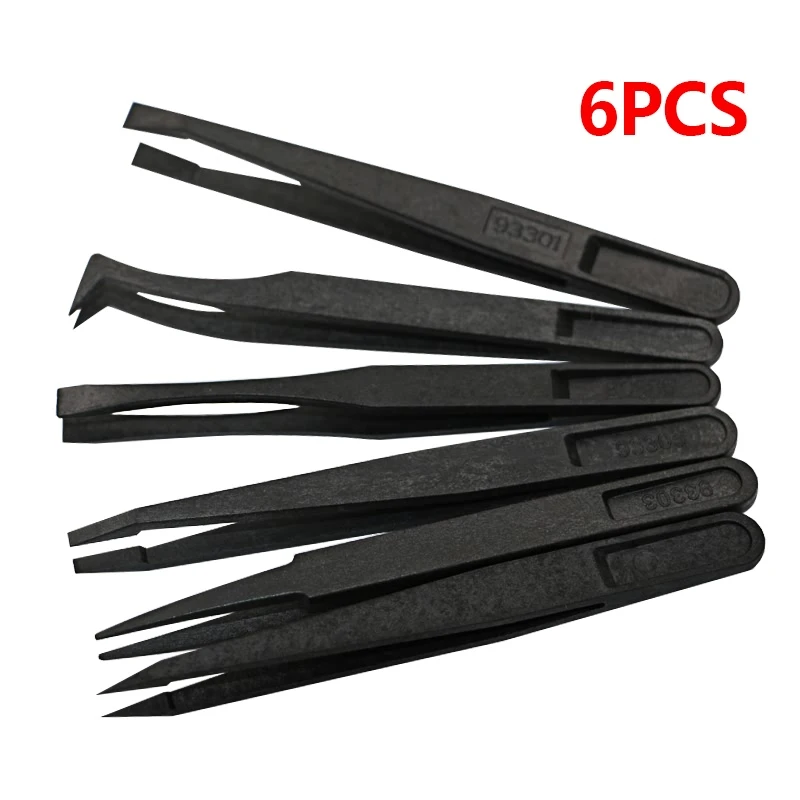 

Portable Black Straight Bend Anti-static Plastic Tweezer Heat Resistant Repair Tool