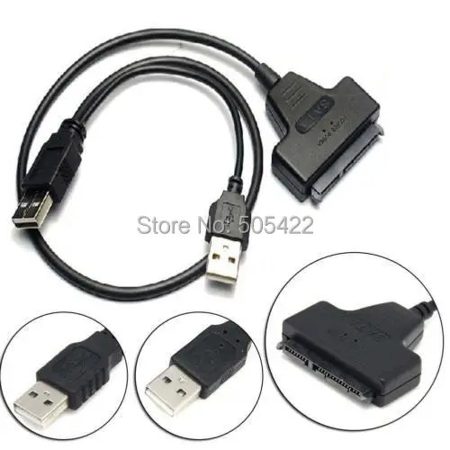 Black Light Pin Adapter Cable USB 2.0 to SATA 7+15 Pin 22 For 2.5