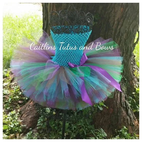 2017 New Girls Flower Tutu Dress Baby Fluffy 2Layers Tulle Ballet Tutus Crochet Peacock Dress with Headband Kids Party Clothes