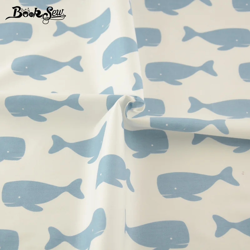 New arrivals White Cotton Fabric Fat Quarter Blue Whales Designs Home Textile Material Patchwork Crafts Quilting Sewing