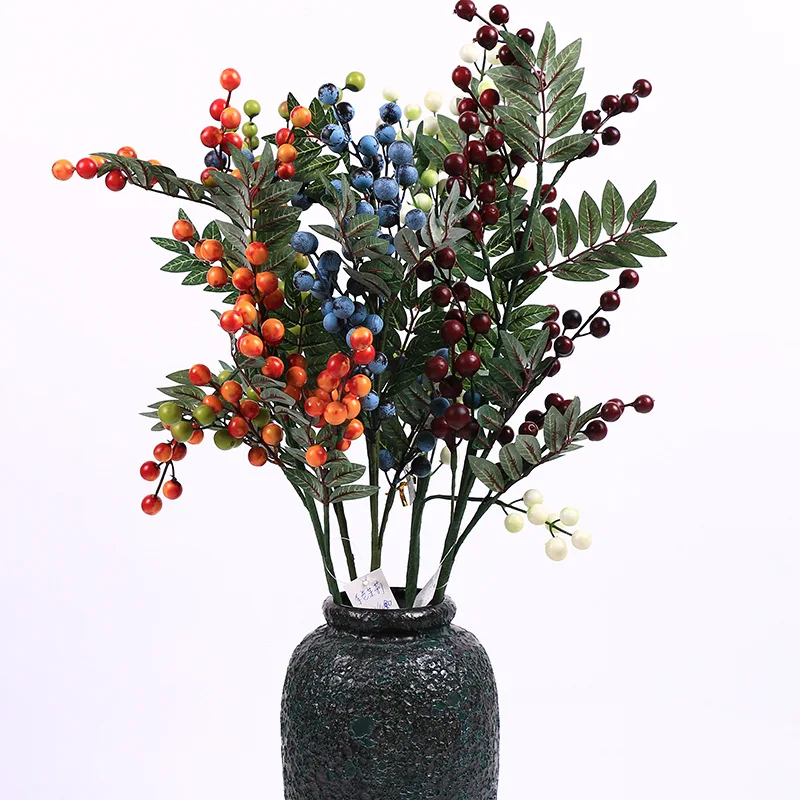 2pcs Multi Color Artificial berry and leaf spray Christmas Season decoration  blueberry fruit simulation floral Free Shipping