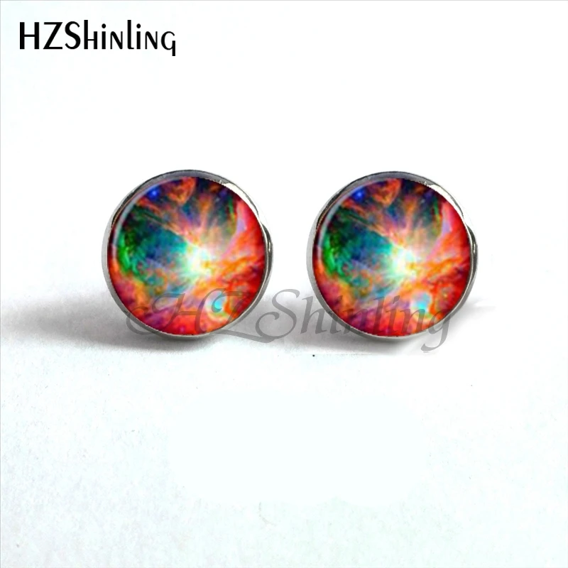 NES-0027  Nebula Galaxy Earrings Orion Nebula Glass Earrings Spiral Galaxy Jewelry Studs Earrings Glass Cabochon HZ4