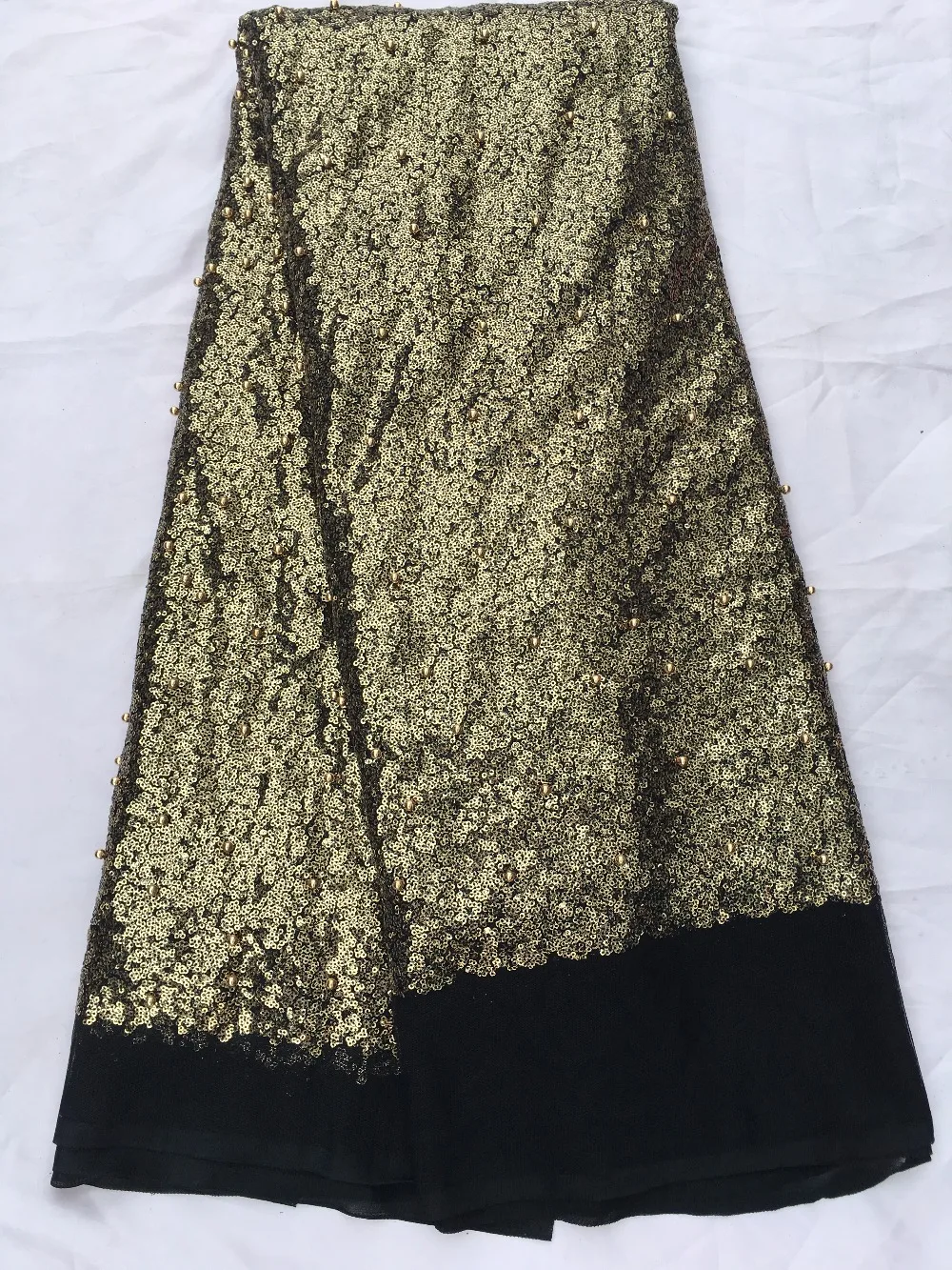 

super Quality with sequins Bridal deep gold sequins Lace Fabric with gold beads Embroidered Nigerian Laces Fabric 2520-2