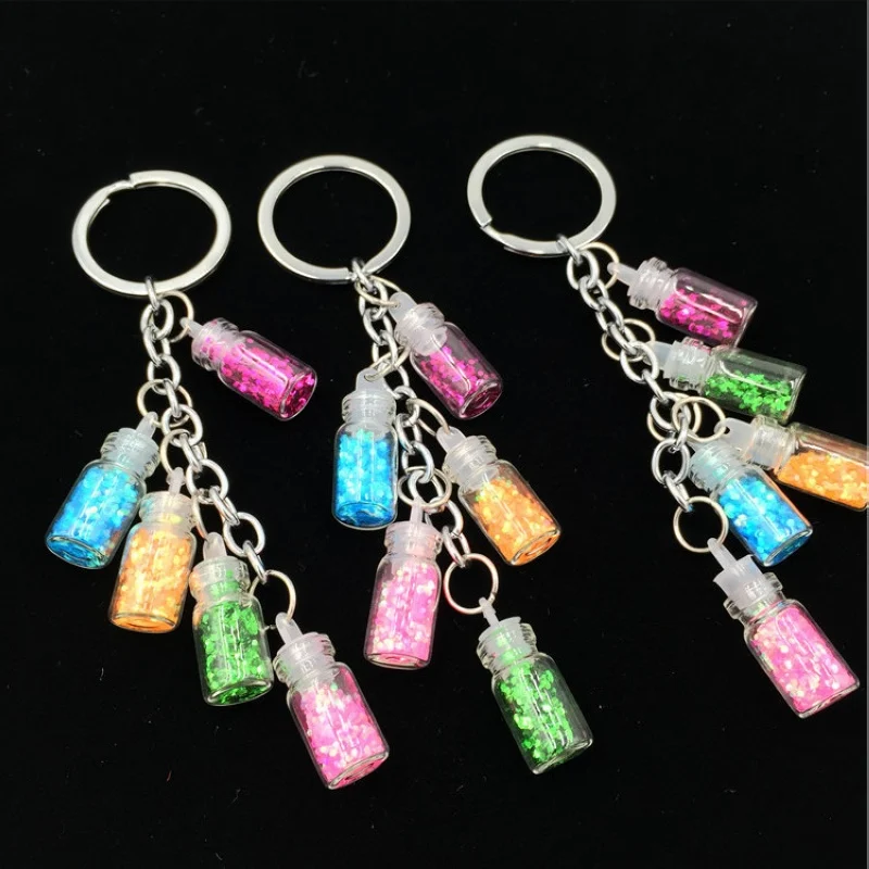 Cute Girls Drifting Bottle Bling Bling Stars Keychain For Women Bottle Charms Key Chains On Bags Trinket Jewelry Party Gifts