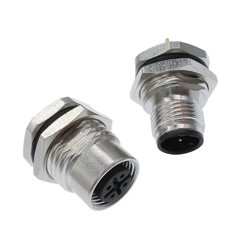 PCB sensor connector M12 front panel nut flange socket M1216 waterproof connectors 4 5 8pin screw threaded coupling male female