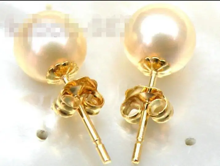 FREE SHIPPING HOT sell new Style solid yellow gold 7-8mm white round pearls 14k/20 stud earring