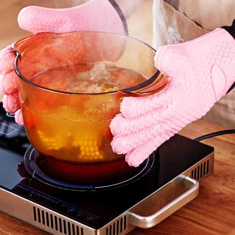 Silica Kitchen Thicken Insulation Gloves Anti-scalding Working Gloves High Temperature Resistance Microwave Oven Baking Gloves