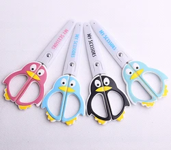 Tijeras de cabeza redonda de la serie Kawaii Penguin, tijeras de corte de papel escolar, papelería, suministros de oficina para niños (ss-1583), 1 unidad