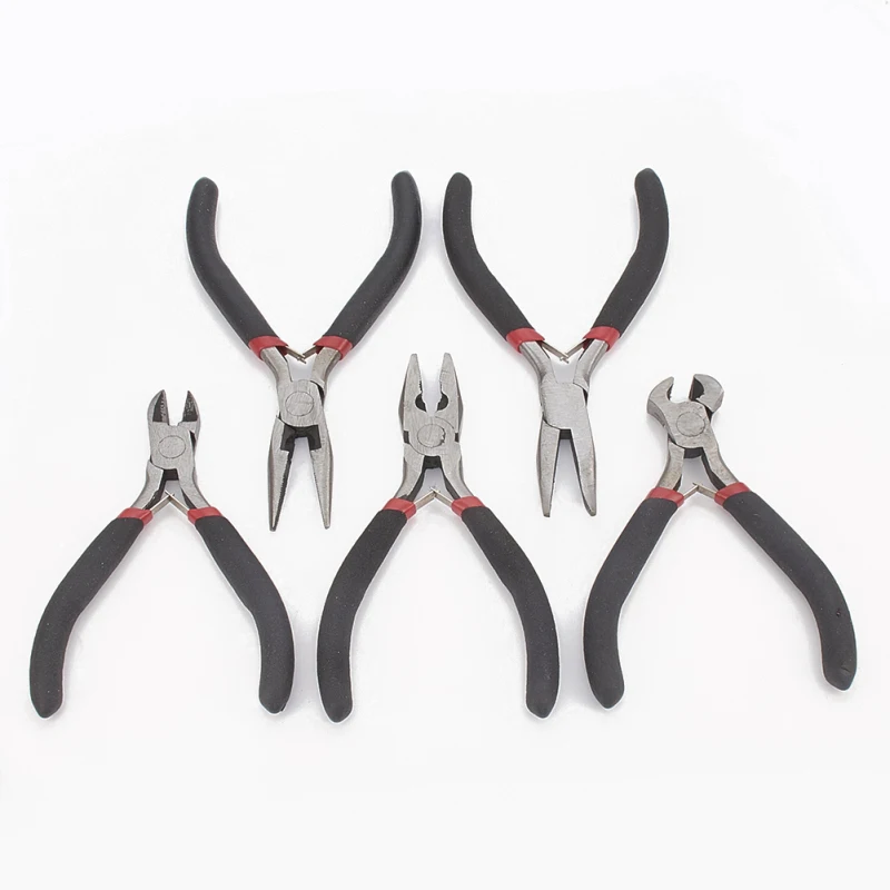 5pcs 45# Steel Jewelry Making Plier Sets Wire-Cutter/Mini Wire-Cutter/End Cutting/Bent Nose/Side Cutting Pliers 28x18x1.5cm