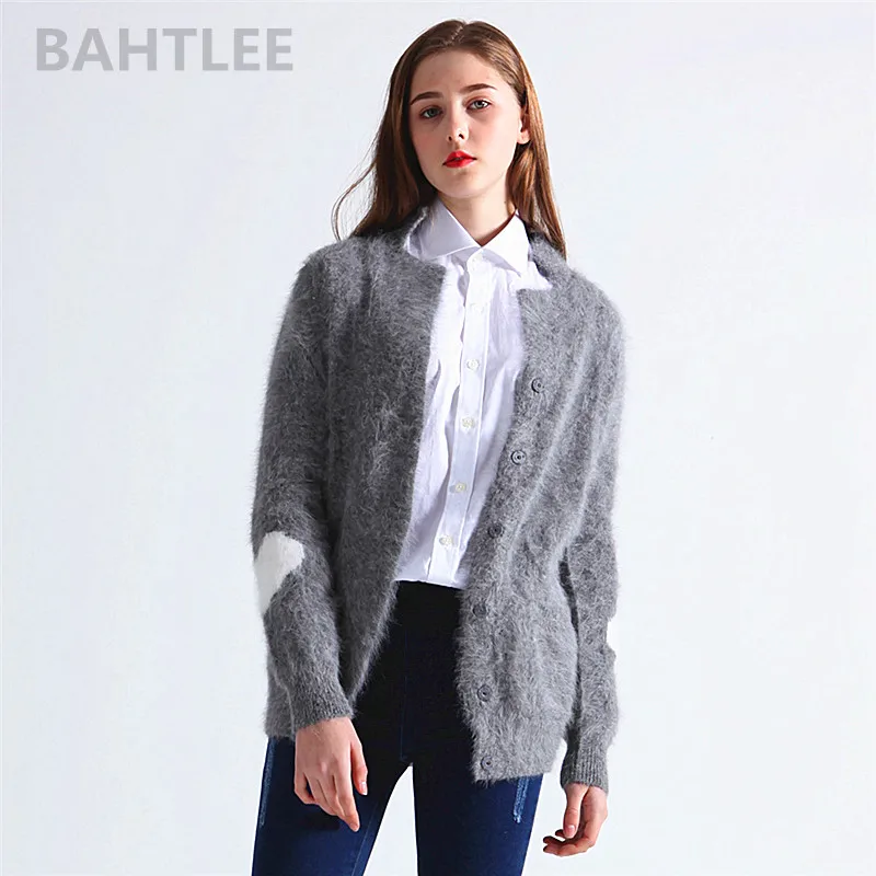 BAHTLEE-Women's Angora Jumper Cardigans, Knitting Sweater, Loose, Casual, Heart Pattern, Turn Down Collar, Keep Warm, Autumn, Wi