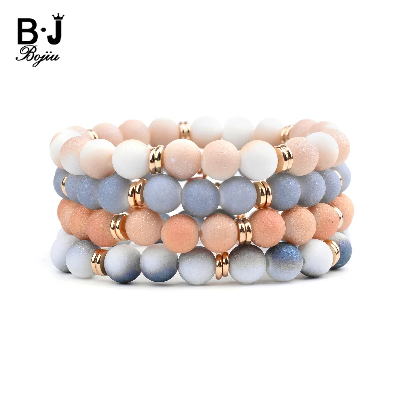 7 Colors Elastic Glass Beads Bracelets For Women Gold Plastic Rondelle Spacer 8mm Matte & Smooth Glass Bead Bracelet Femme BC304