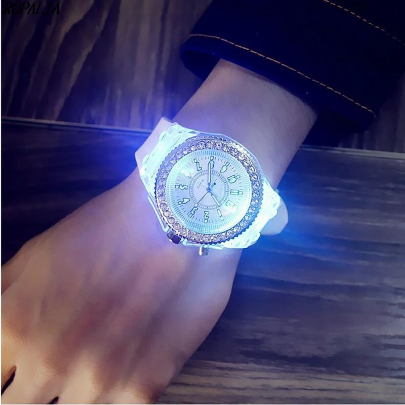 New Women Fashion Illuminate Watch Geneva LED Backlight Crystal Quartz Sport Waterproof Wristwatches