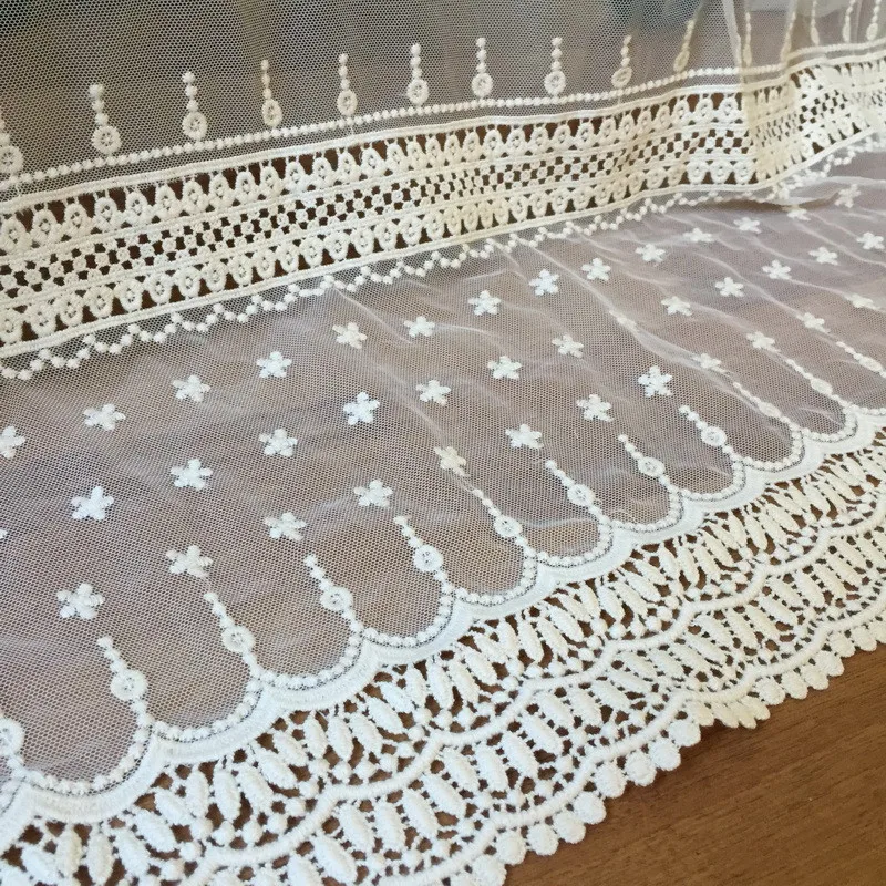 Vintage Ivory White Tulle Embroidered Lace Fabric for Bridal Lace DIY Curtain Fabric Home Decors