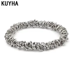 Stainless Steel Chain Link Silver Color Stretch Bracelet Fashion Elastic Stretchy Bangle Bracelets for Women Men
