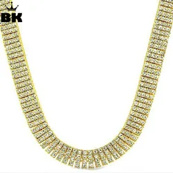 Hip Hop Mens 4 Row Tennis Necklaces Iced Out Rhinestone Gold Silvercolor Black Color 30inch Bling Bling Jewelry