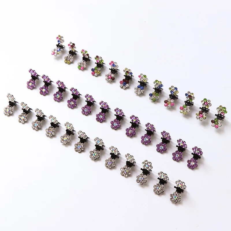 12pcs/Lot Small Metal Hair Claw Cute Crystal Flowers Hair Clips Kids Hair Accessories Party Jewelry Hair Ornament Drop Shipping