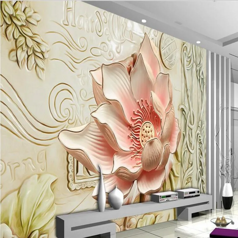 

wellyu Custom large - scale murals 3D relief flowers fresco TV background wall wallpaper papel de parede para quarto