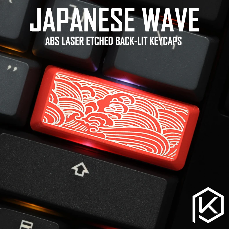 Novelty Shine Through Keycaps ABS Etched, Shine-Through Japanese wave black red for custom mechanical keyboard enter  2.25u