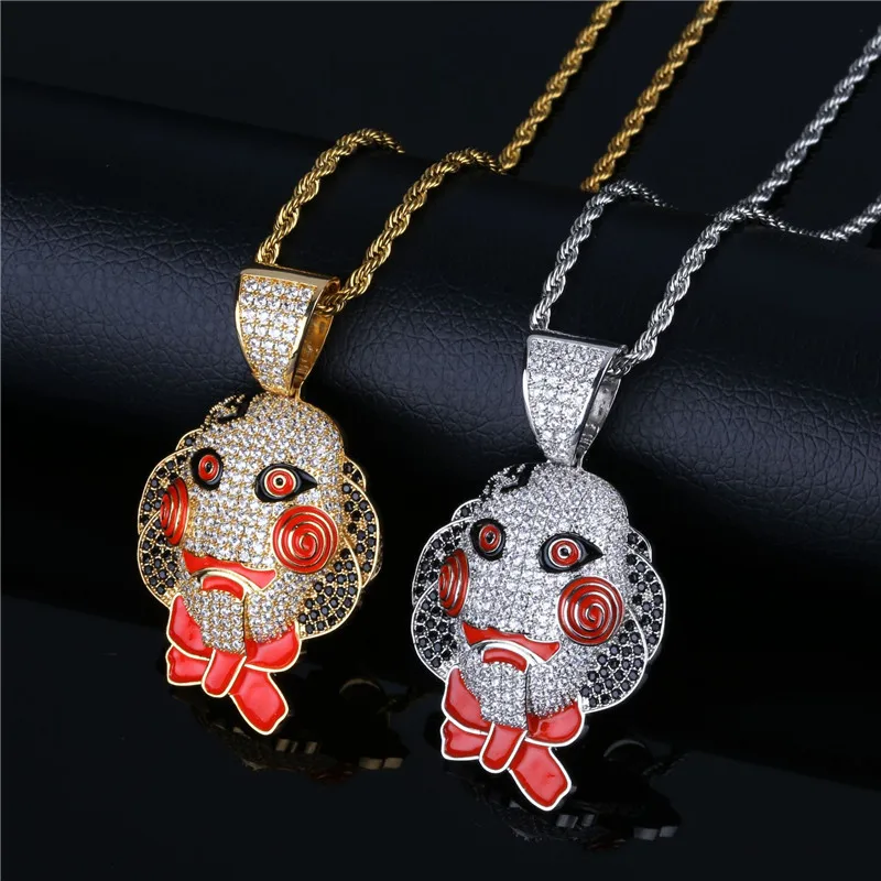 

Lucky Sonny Hip Hop Cartoon Mask Pendant Necklace for Halloween Gift Men Women Full CZ Iced Pave Pendants &Necklace Nice Bijoux